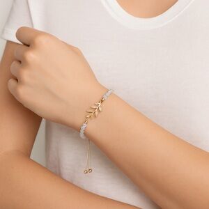 LC Lauren Conrad Gold-Tone Leaf Bracelet – Adjustable Beaded Design